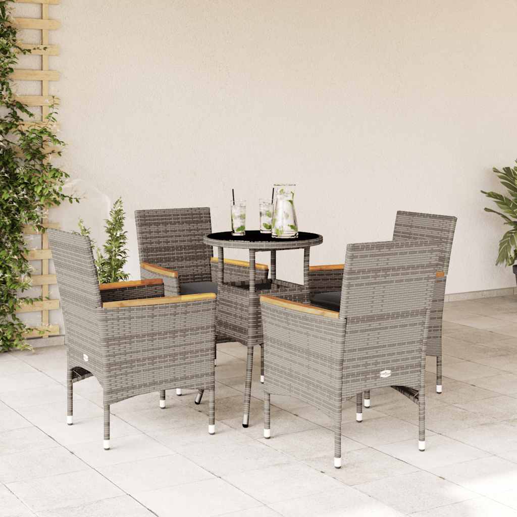 5-delige Tuinset met kussens poly rattan en glas grijs is nu te koop bij PeponiXL, paradijselijk wonen!