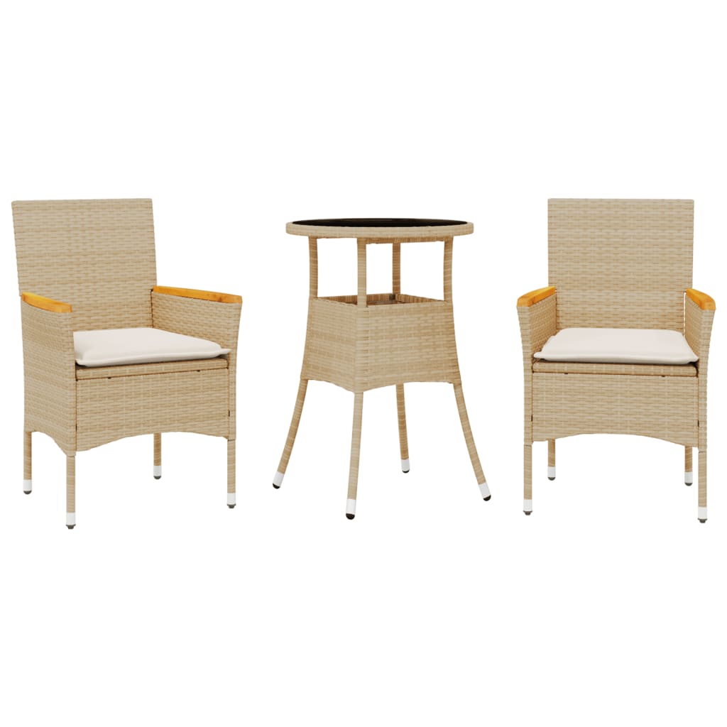 3-delige Tuinset met kussens poly rattan en glas beige is nu te koop bij PeponiXL, paradijselijk wonen!