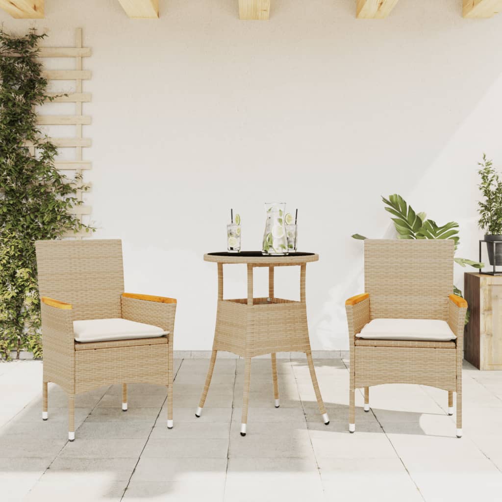 3-delige Tuinset met kussens poly rattan en glas beige is nu te koop bij PeponiXL, paradijselijk wonen!