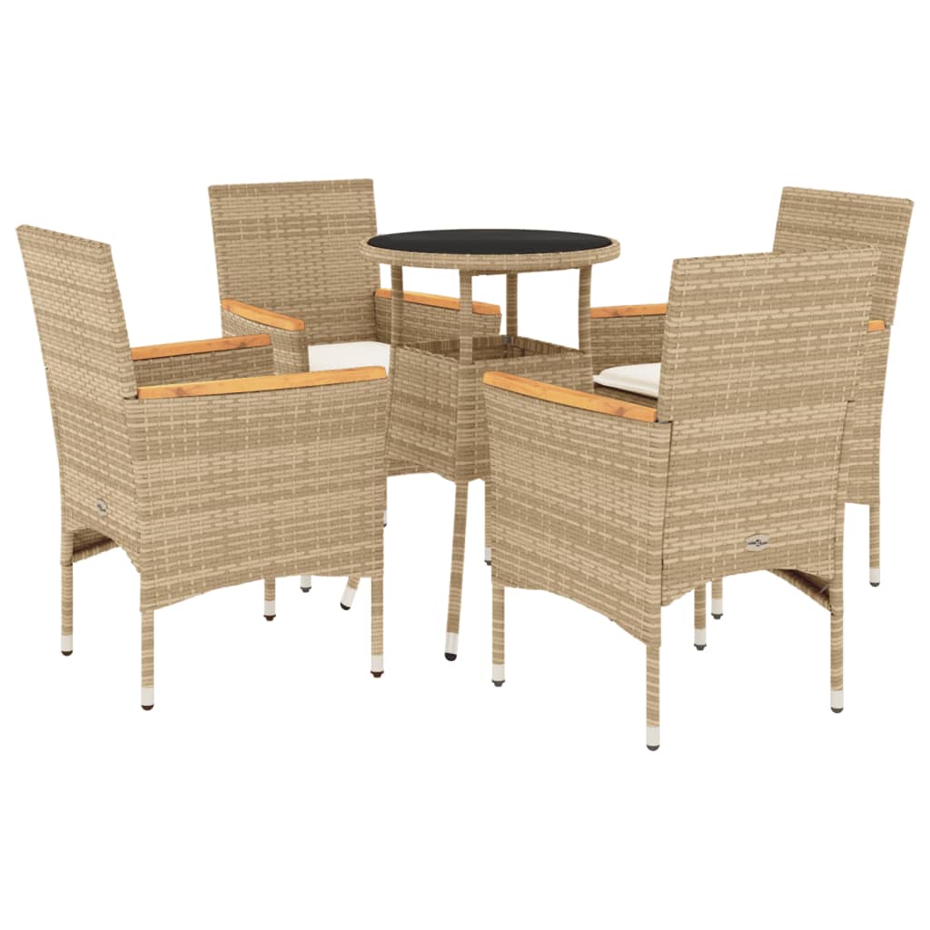 5-delige Tuinset met kussens poly rattan en glas beige is nu te koop bij PeponiXL, paradijselijk wonen!