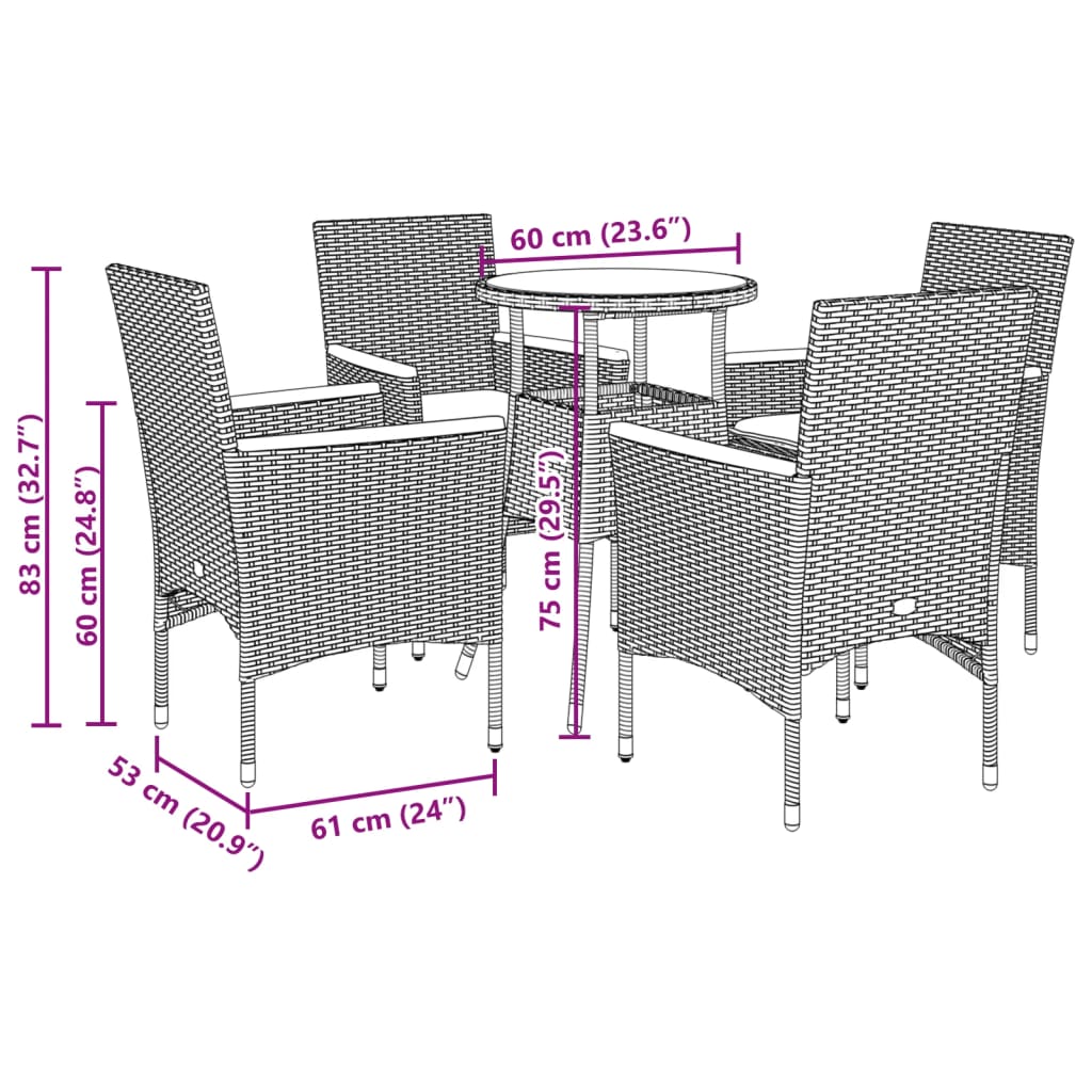 5-delige Tuinset met kussens poly rattan en glas beige is nu te koop bij PeponiXL, paradijselijk wonen!