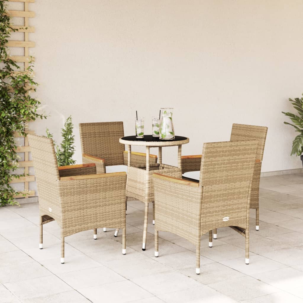 5-delige Tuinset met kussens poly rattan en glas beige is nu te koop bij PeponiXL, paradijselijk wonen!