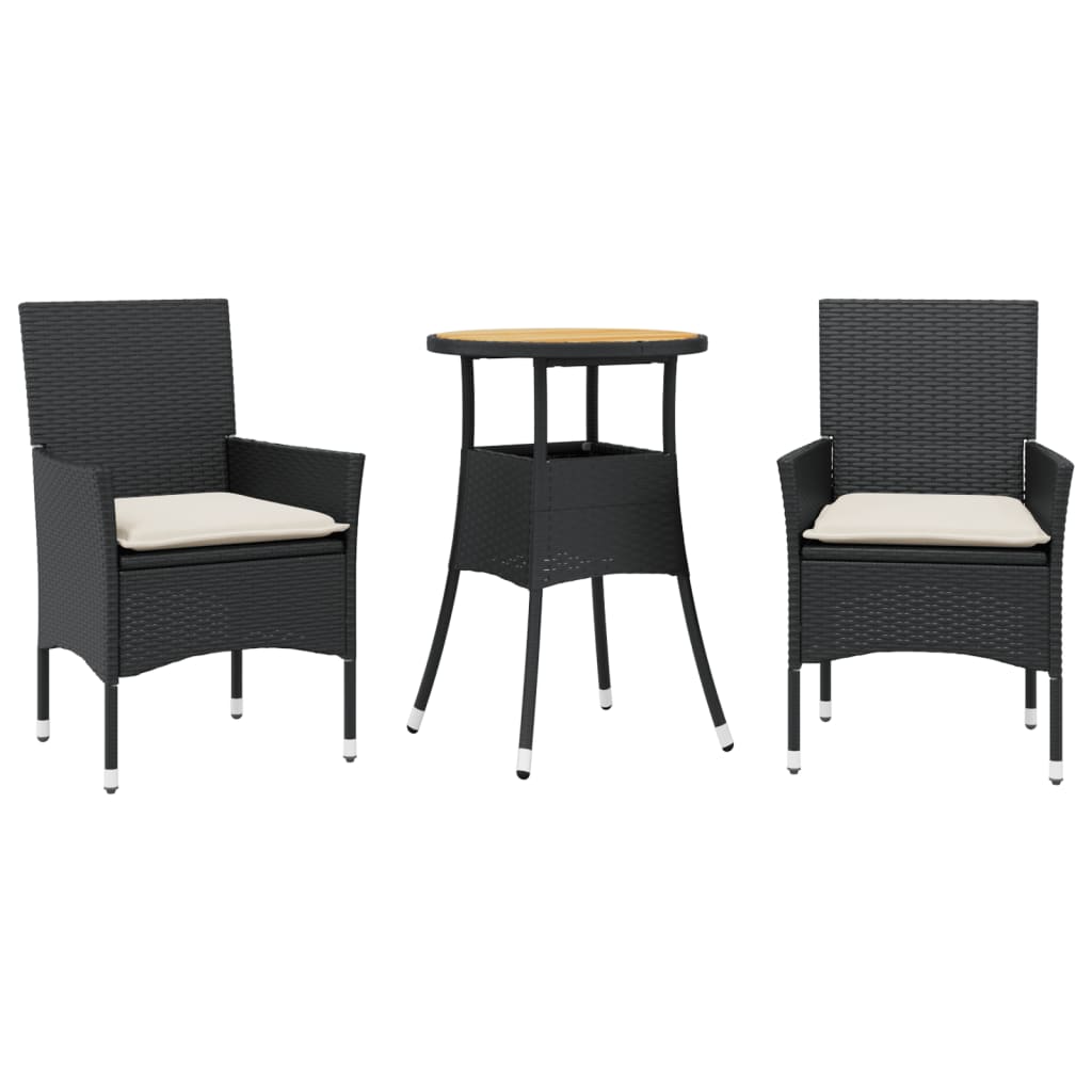3-delige Tuinset met kussens poly rattan en acaciahout zwart is nu te koop bij PeponiXL, paradijselijk wonen!