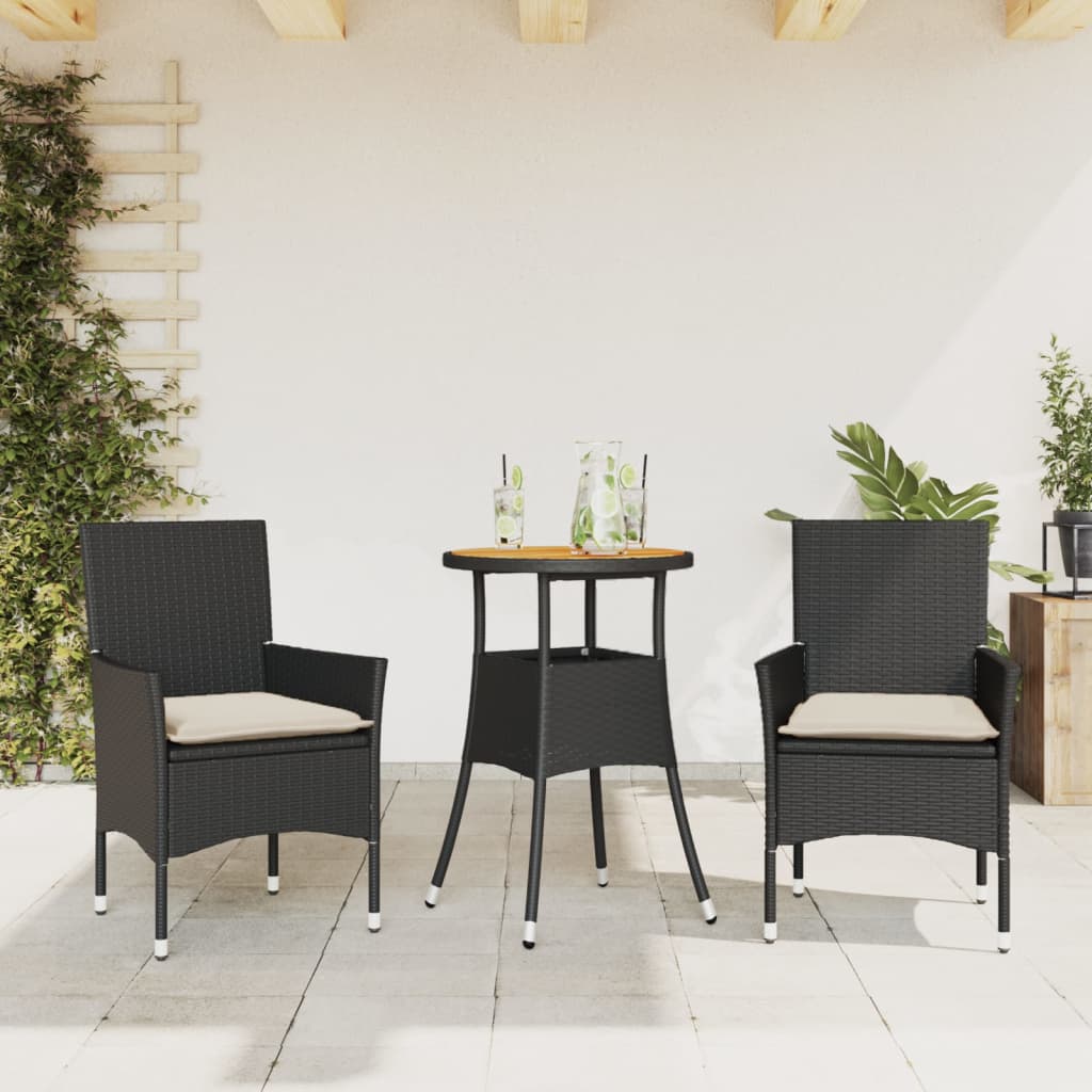 3-delige Tuinset met kussens poly rattan en acaciahout zwart is nu te koop bij PeponiXL, paradijselijk wonen!