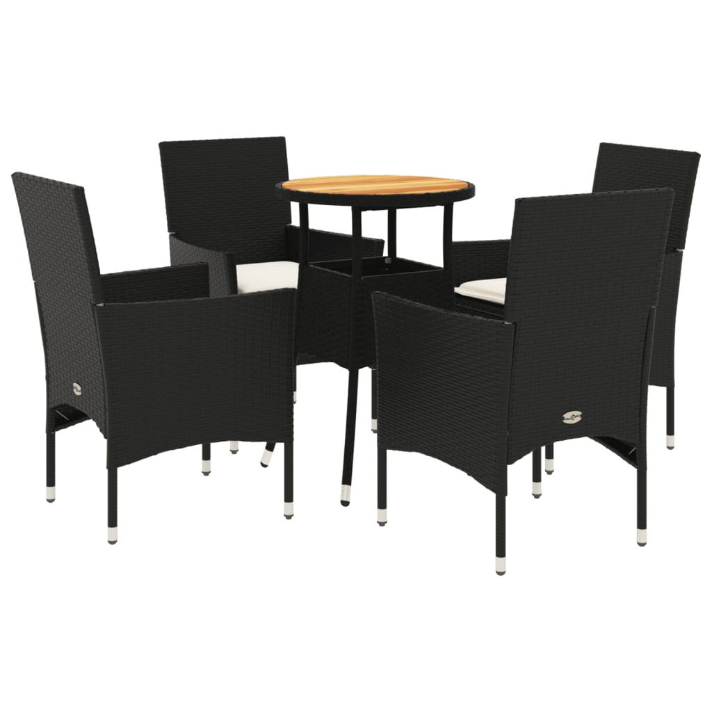 5-delige Loungeset met kussens poly rattan en acaciahout zwart is nu te koop bij PeponiXL, paradijselijk wonen!