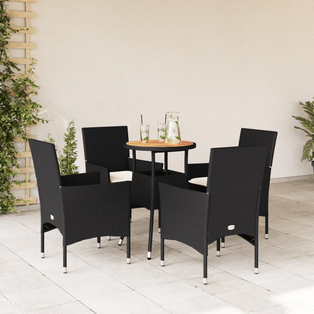 5-delige Loungeset met kussens poly rattan en acaciahout zwart is nu te koop bij PeponiXL, paradijselijk wonen!