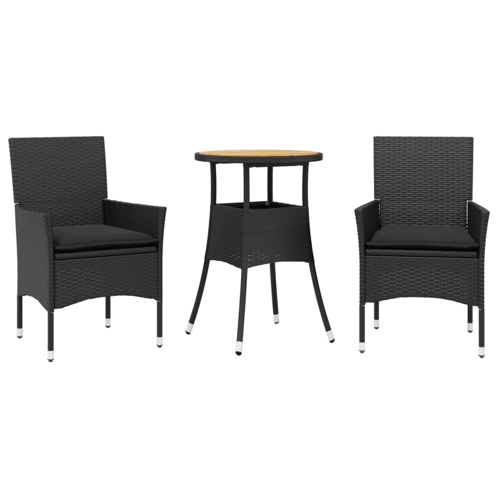 3-delige Tuinset met kussens poly rattan en acaciahout zwart is nu te koop bij PeponiXL, paradijselijk wonen!