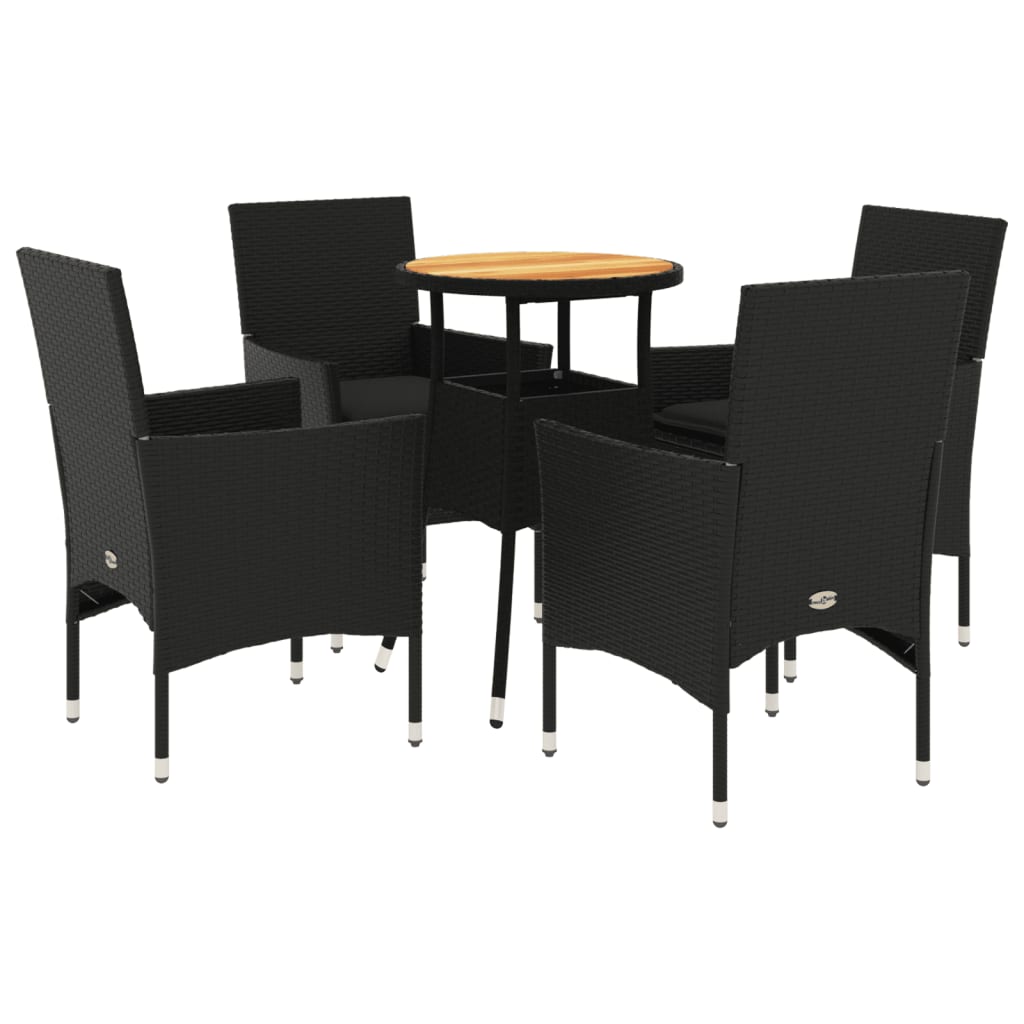 5-delige Loungeset met kussens poly rattan en acaciahout zwart is nu te koop bij PeponiXL, paradijselijk wonen!