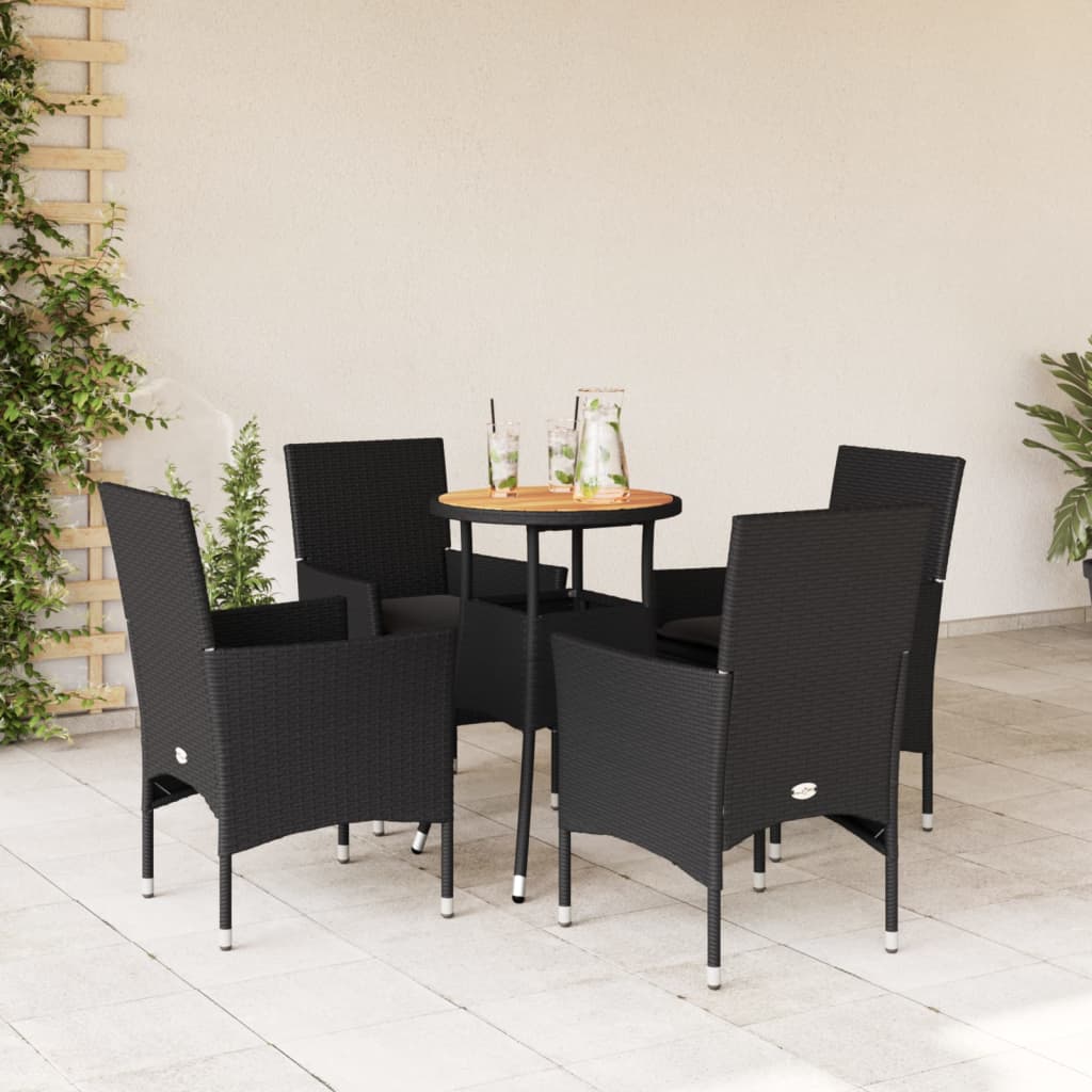 5-delige Loungeset met kussens poly rattan en acaciahout zwart is nu te koop bij PeponiXL, paradijselijk wonen!