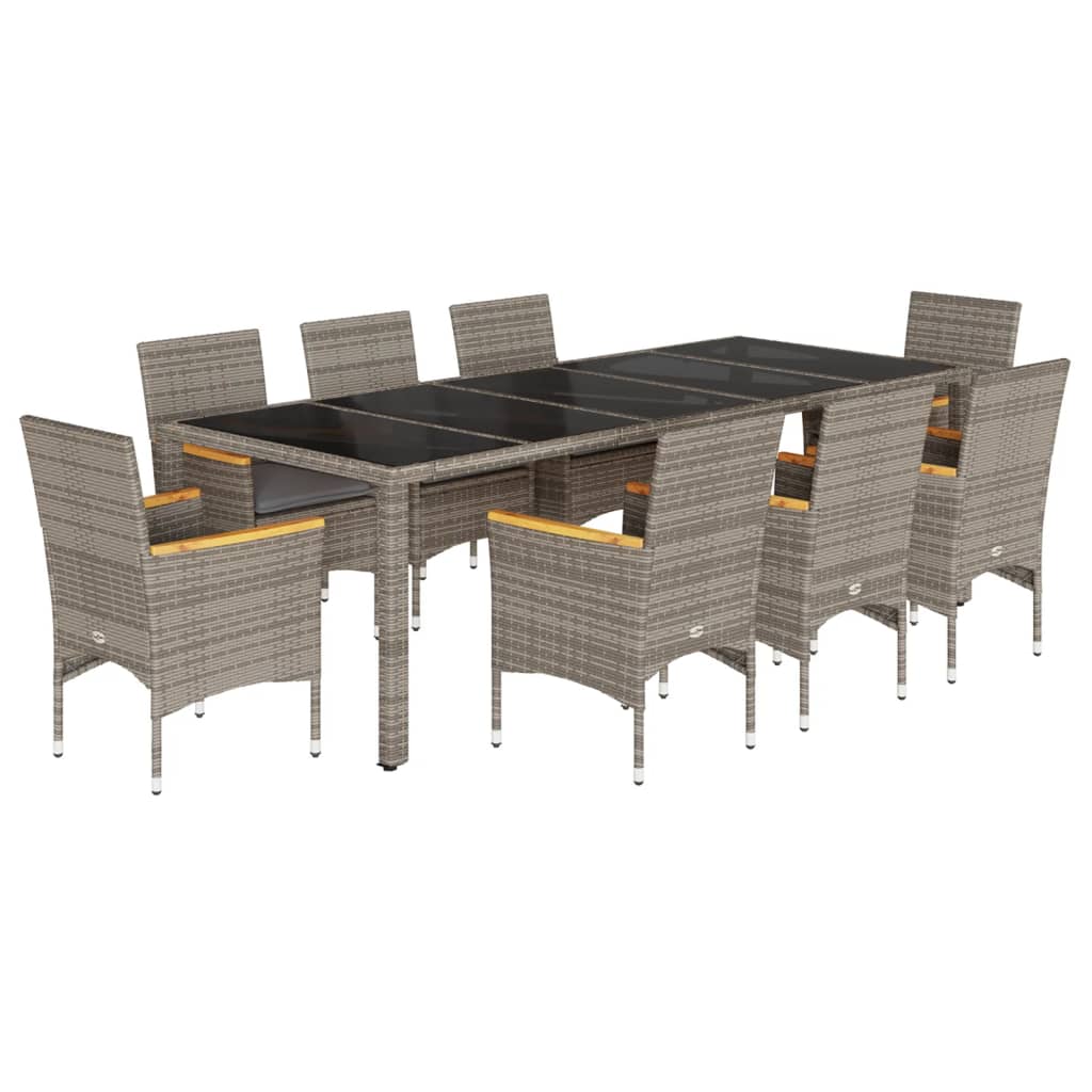 9-delige Tuinset met kussens poly rattan en glas grijs is nu te koop bij PeponiXL, paradijselijk wonen!