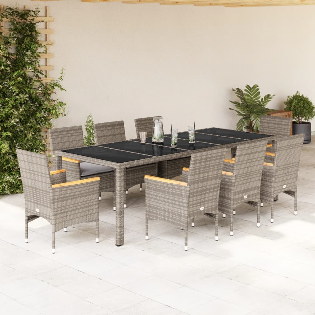 9-delige Tuinset met kussens poly rattan en glas grijs is nu te koop bij PeponiXL, paradijselijk wonen!