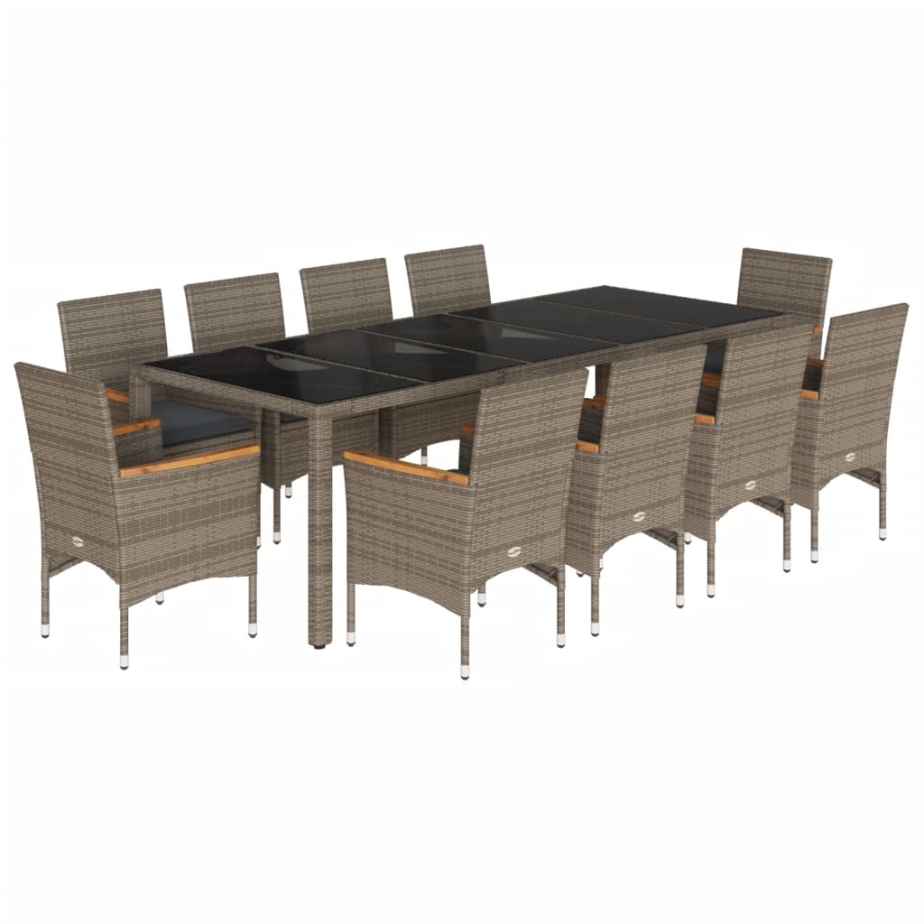 11-delige Tuinset met kussens poly rattan en glas grijs is nu te koop bij PeponiXL, paradijselijk wonen!