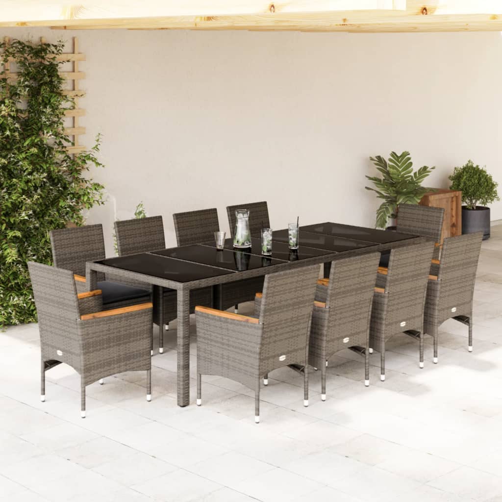 11-delige Tuinset met kussens poly rattan en glas grijs is nu te koop bij PeponiXL, paradijselijk wonen!