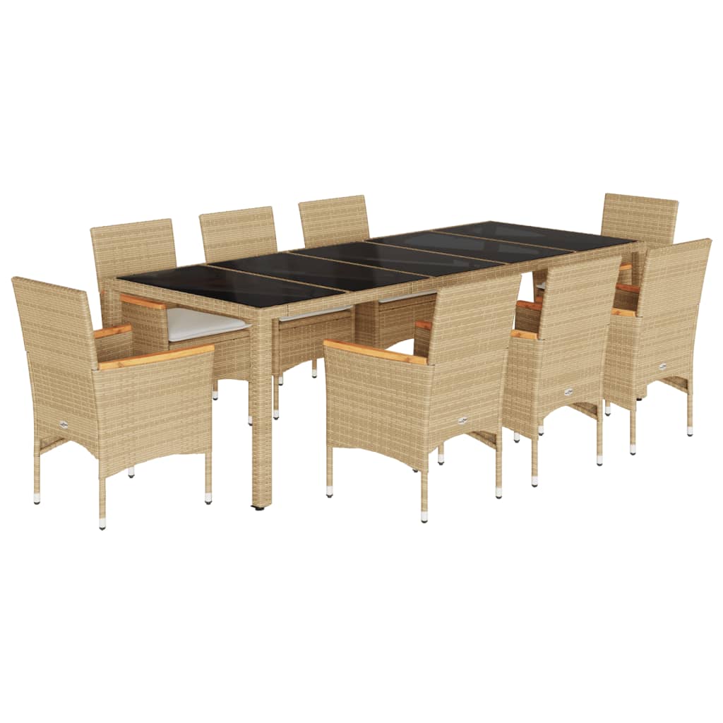 9-delige Tuinset met kussens poly rattan en glas beige is nu te koop bij PeponiXL, paradijselijk wonen!