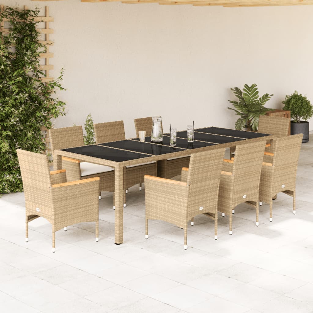 9-delige Tuinset met kussens poly rattan en glas beige is nu te koop bij PeponiXL, paradijselijk wonen!