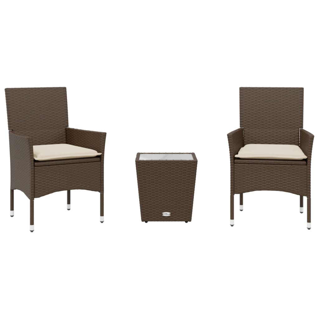 3-delige Bistroset met kussens poly rattan en glas bruin is nu te koop bij PeponiXL, paradijselijk wonen!