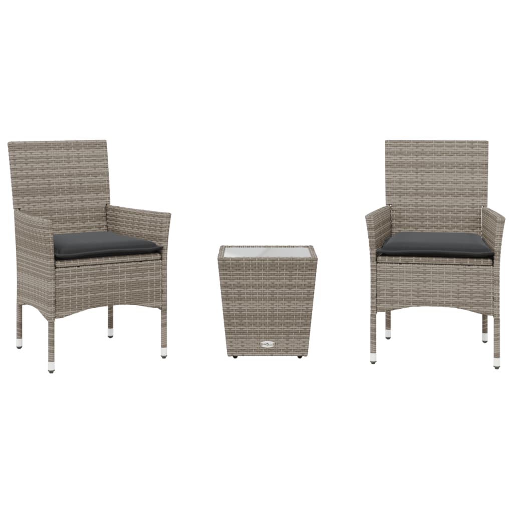 3-delige Bistroset met kussens poly rattan en glas grijs is nu te koop bij PeponiXL, paradijselijk wonen!