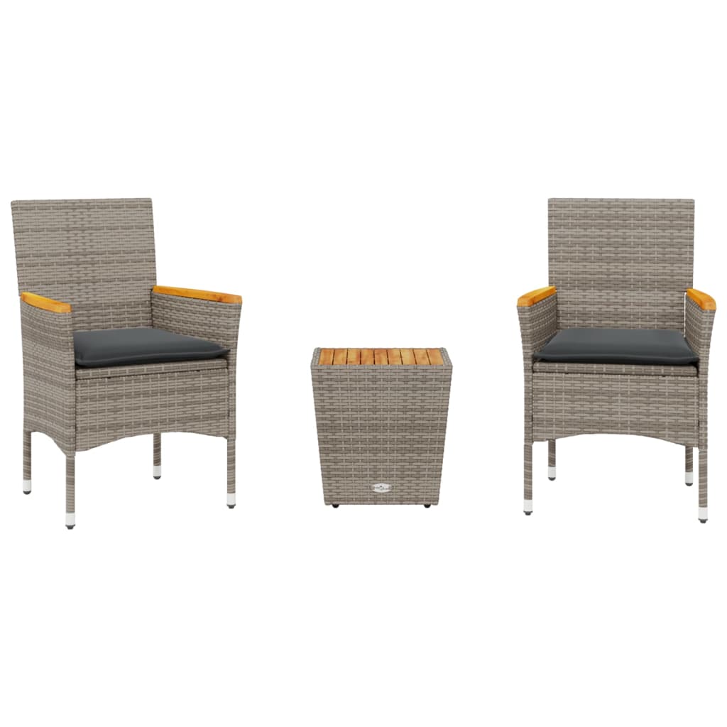 3-delige Bistroset met kussens poly rattan en glas grijs is nu te koop bij PeponiXL, paradijselijk wonen!