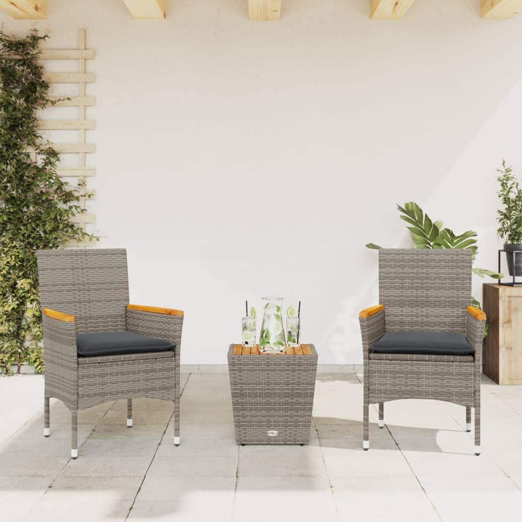 3-delige Bistroset met kussens poly rattan en glas grijs is nu te koop bij PeponiXL, paradijselijk wonen!