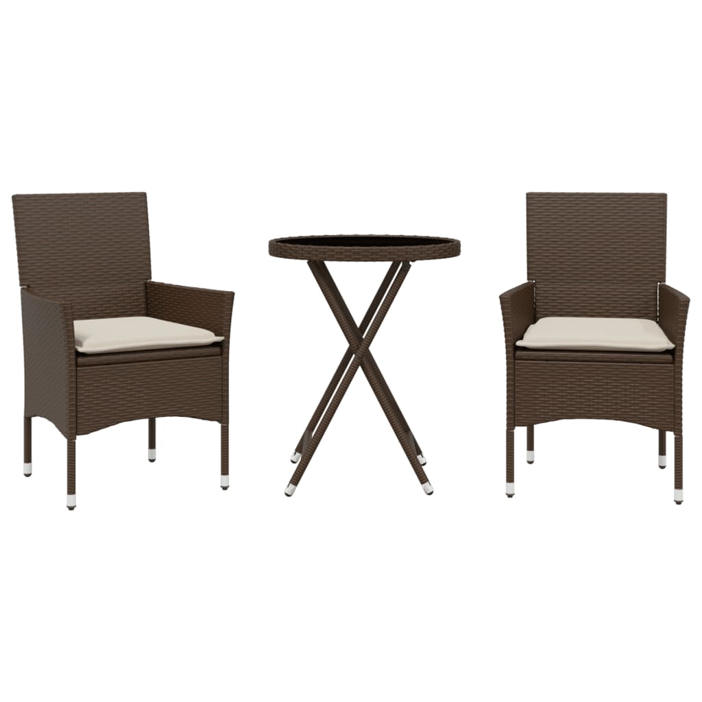 3-delige Bistroset met kussens poly rattan en glas bruin is nu te koop bij PeponiXL, paradijselijk wonen!