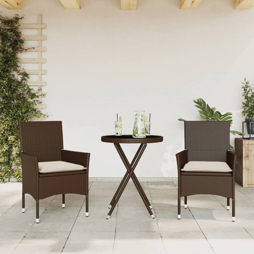 3-delige Bistroset met kussens poly rattan en glas bruin is nu te koop bij PeponiXL, paradijselijk wonen!