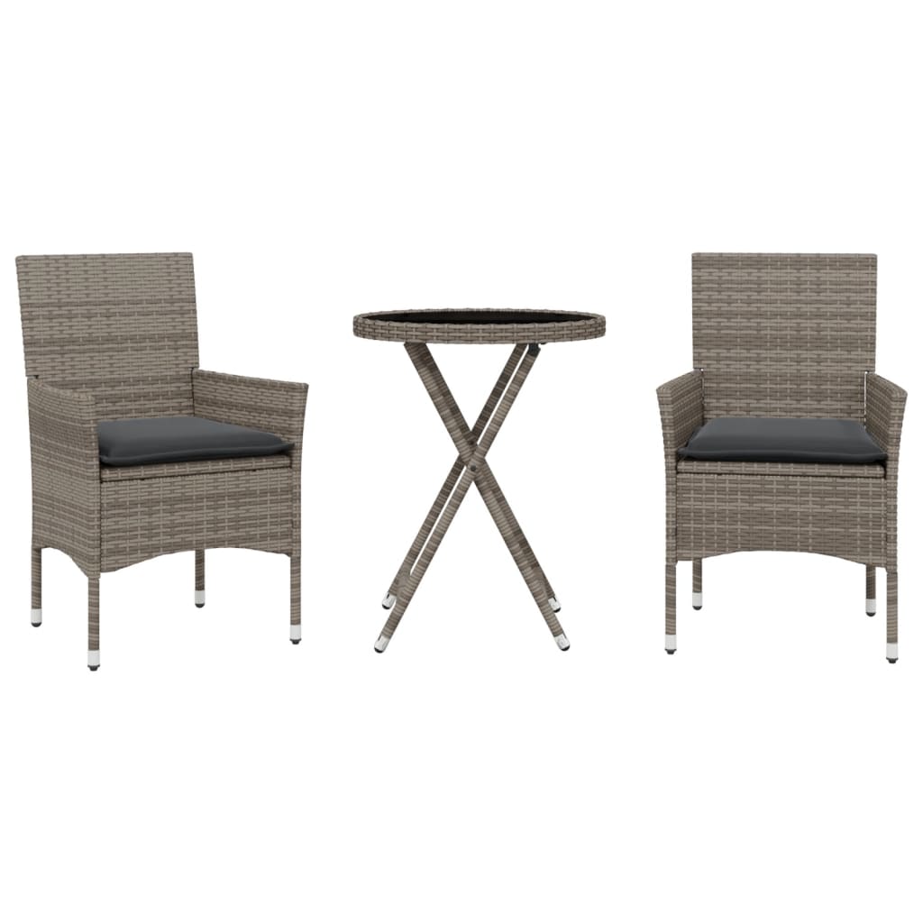 3-delige Bistroset met kussens poly rattan en glas grijs is nu te koop bij PeponiXL, paradijselijk wonen!