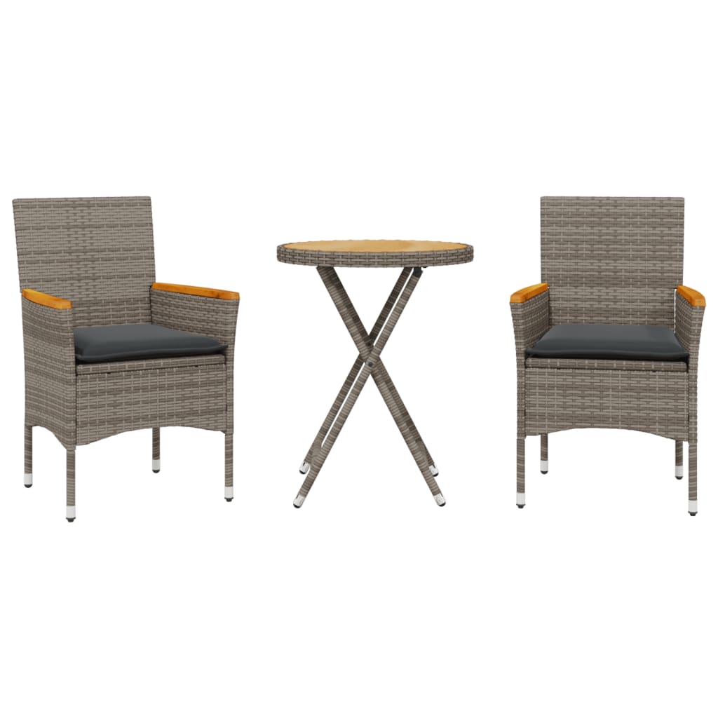 3-delige Bistroset met kussens poly rattan en acaciahout grijs is nu te koop bij PeponiXL, paradijselijk wonen!