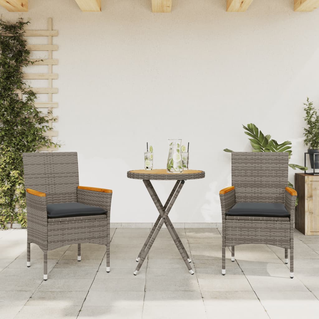 3-delige Bistroset met kussens poly rattan en acaciahout grijs is nu te koop bij PeponiXL, paradijselijk wonen!