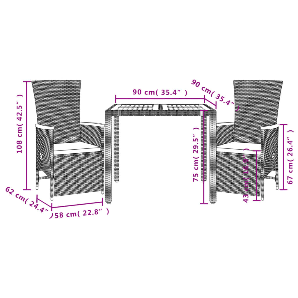 3-delige Tuinset met kussens poly rattan zwart is nu te koop bij PeponiXL, paradijselijk wonen!