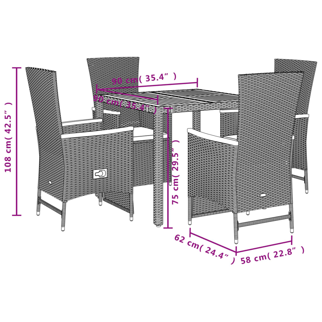 5-delige Tuinset met kussens poly rattan zwart is nu te koop bij PeponiXL, paradijselijk wonen!