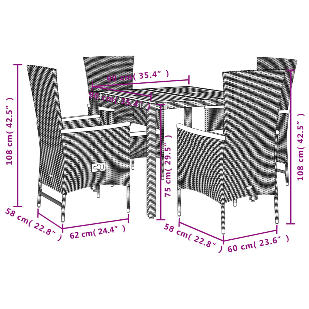 5-delige Tuinset met kussens poly rattan zwart is nu te koop bij PeponiXL, paradijselijk wonen!