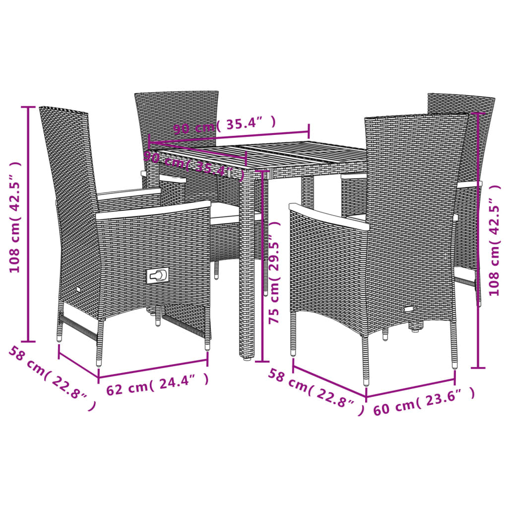 5-delige Tuinset met kussens poly rattan zwart is nu te koop bij PeponiXL, paradijselijk wonen!