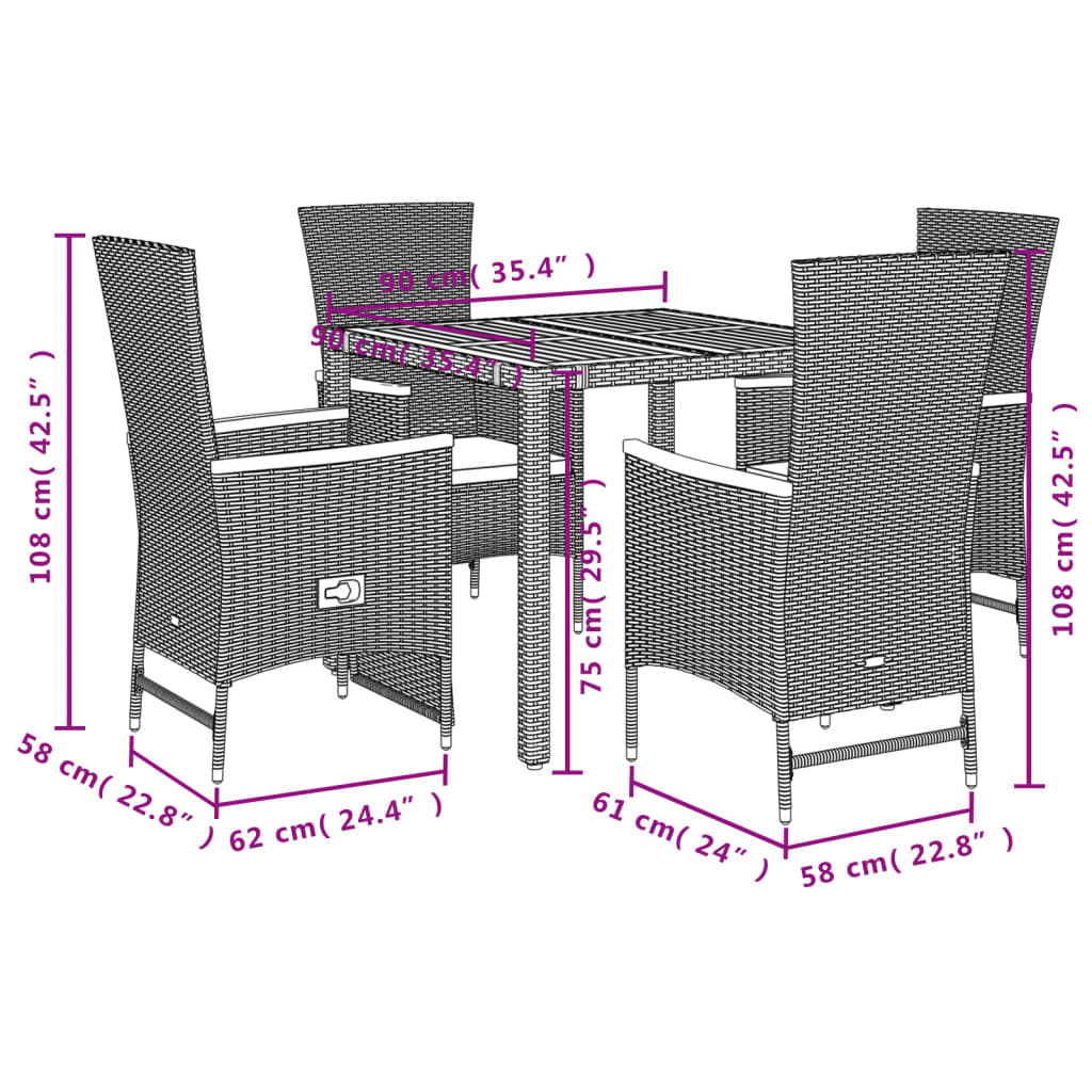 5-delige Tuinset met kussens poly rattan zwart is nu te koop bij PeponiXL, paradijselijk wonen!