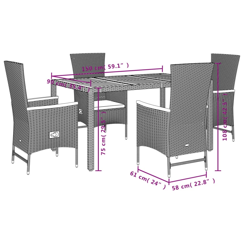 5-delige Tuinset met kussens poly rattan zwart is nu te koop bij PeponiXL, paradijselijk wonen!