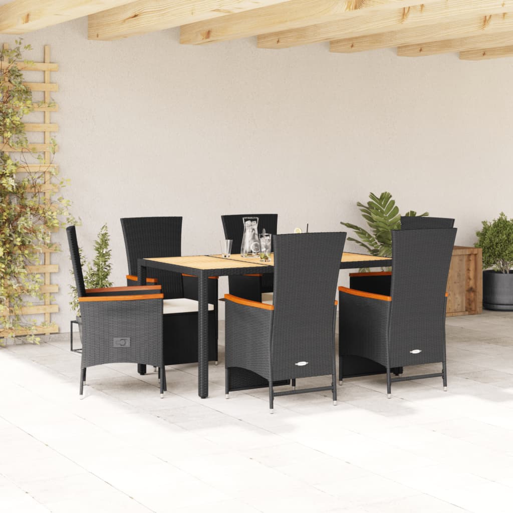 7-delige Tuinset met kussens poly rattan zwart is nu te koop bij PeponiXL, paradijselijk wonen!