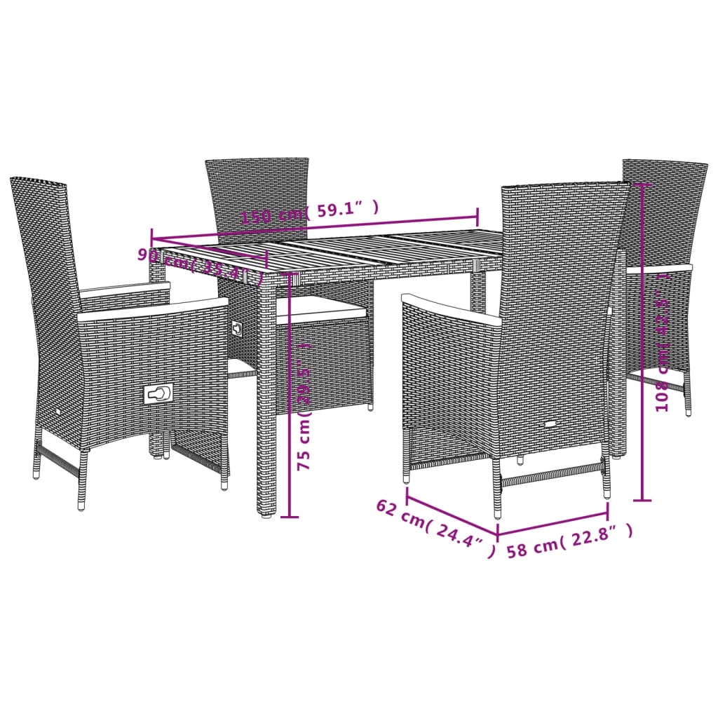5-delige Tuinset met kussens poly rattan zwart is nu te koop bij PeponiXL, paradijselijk wonen!
