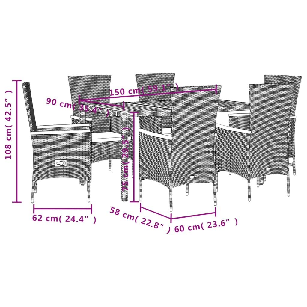 7-delige Tuinset met kussens poly rattan zwart is nu te koop bij PeponiXL, paradijselijk wonen!