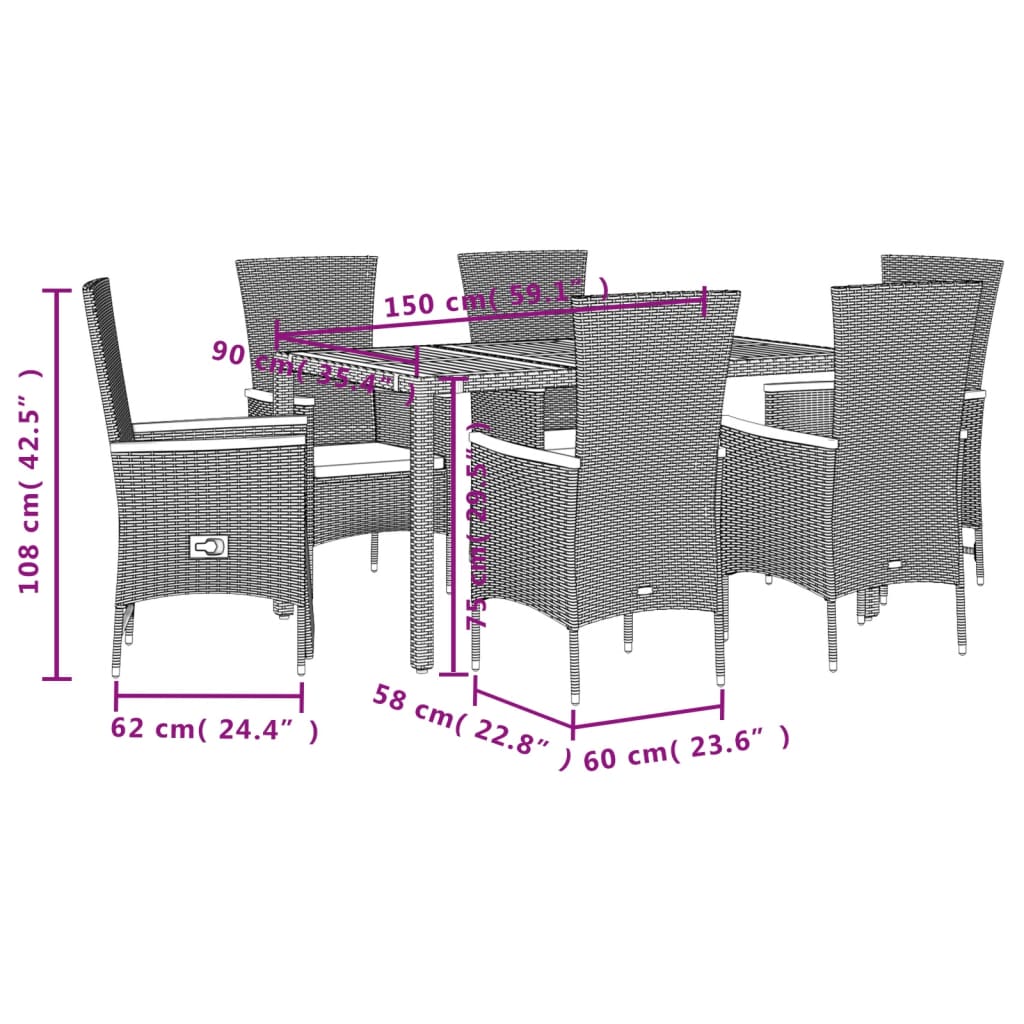 7-delige Tuinset met kussens poly rattan zwart is nu te koop bij PeponiXL, paradijselijk wonen!