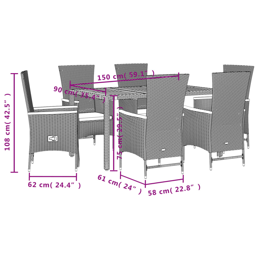 7-delige Tuinset met kussens poly rattan zwart is nu te koop bij PeponiXL, paradijselijk wonen!