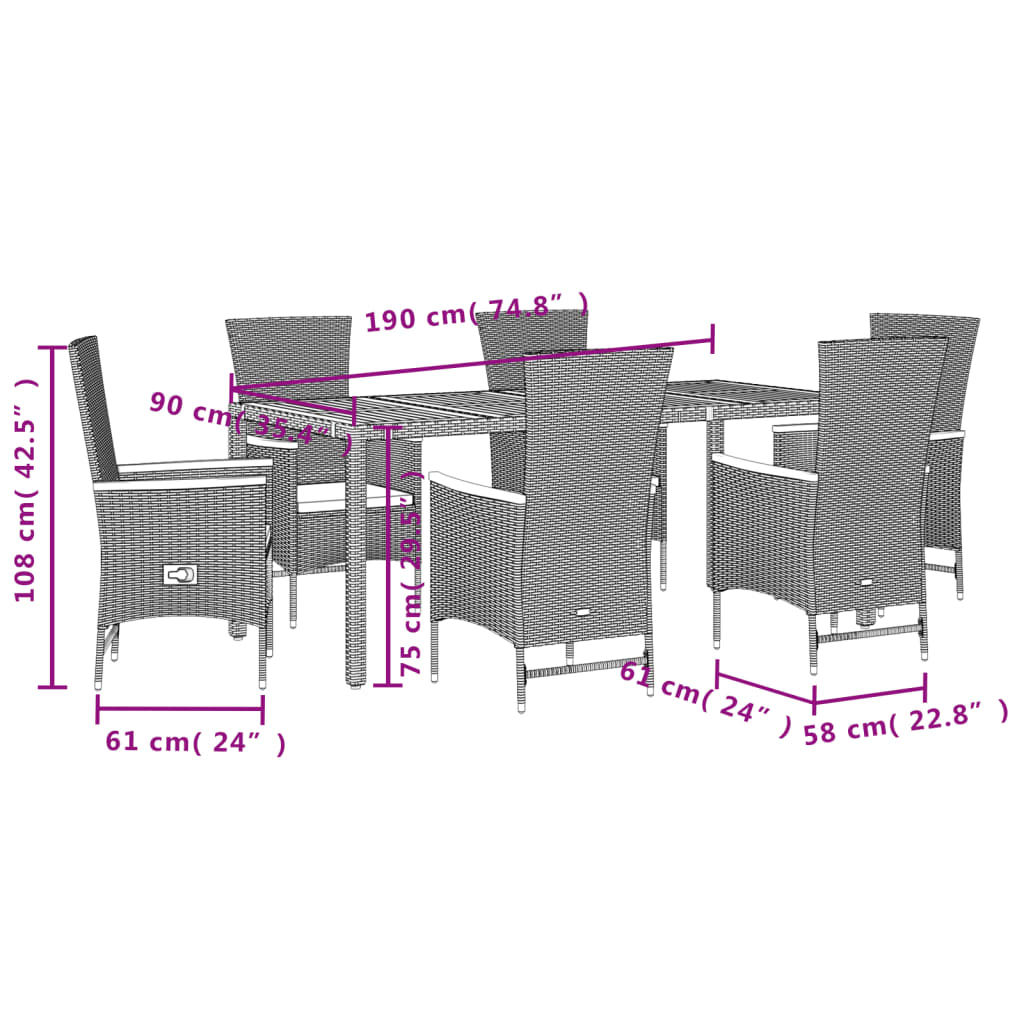 7-delige Tuinset met kussens poly rattan zwart is nu te koop bij PeponiXL, paradijselijk wonen!