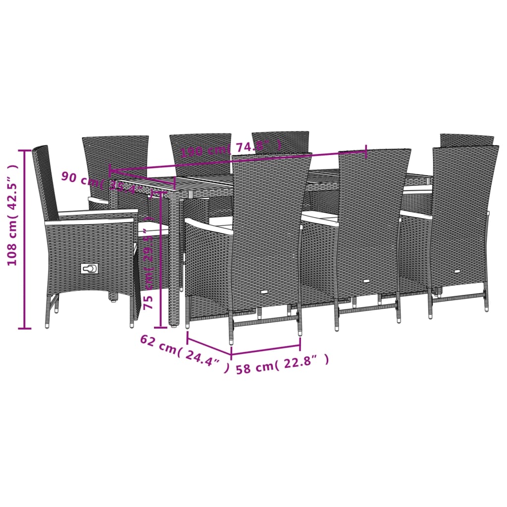 9-delige Tuinset poly rattan zwart is nu te koop bij PeponiXL, paradijselijk wonen!