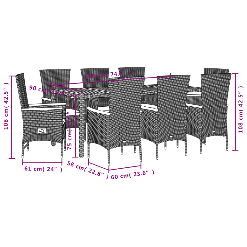 9-delige Tuinset poly rattan zwart is nu te koop bij PeponiXL, paradijselijk wonen!