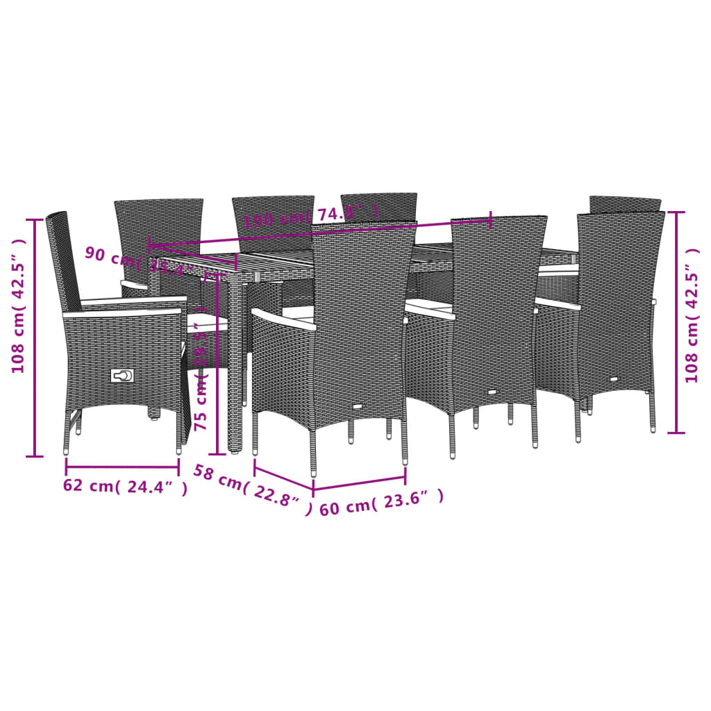 9-delige Tuinset poly rattan zwart is nu te koop bij PeponiXL, paradijselijk wonen!