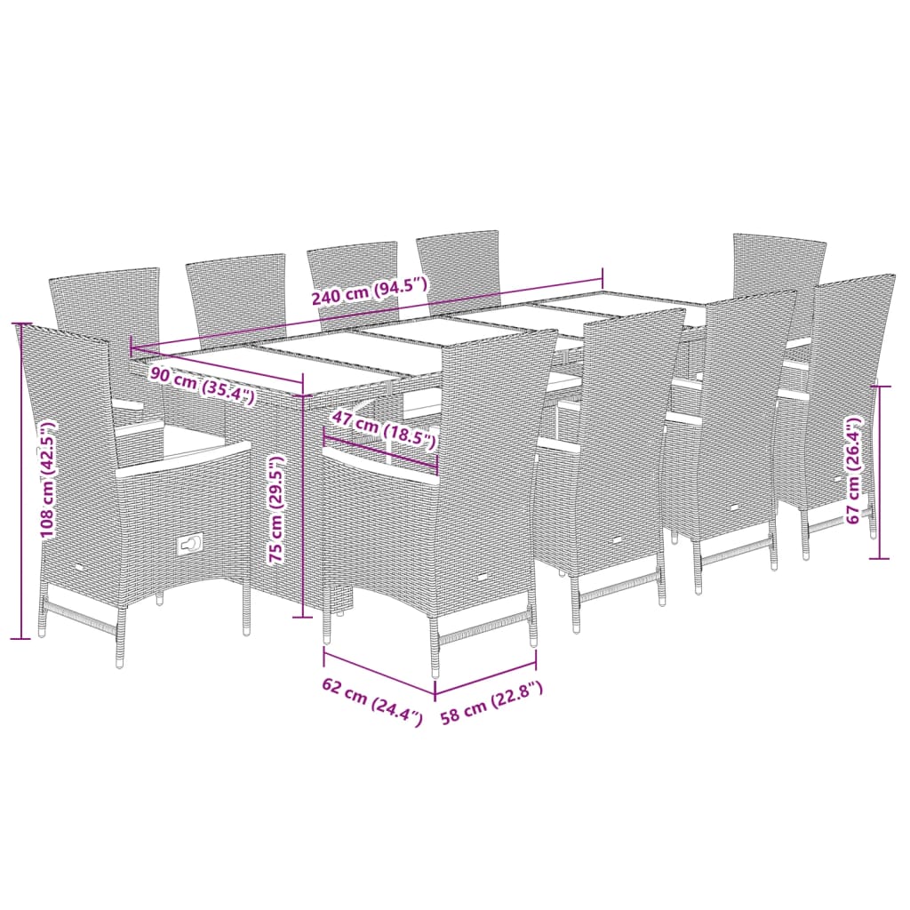11-delige Tuinset met kussens poly rattan zwart is nu te koop bij PeponiXL, paradijselijk wonen!