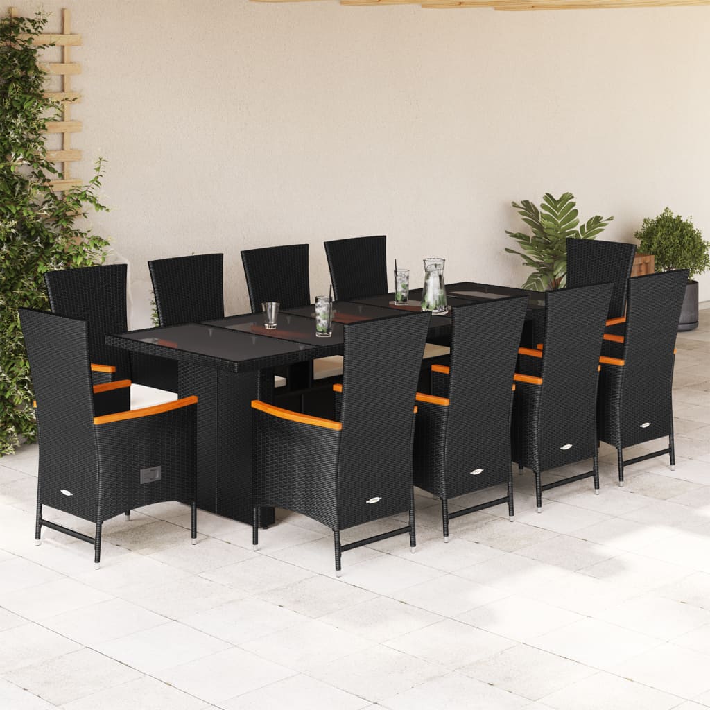 11-delige Tuinset met kussens poly rattan zwart is nu te koop bij PeponiXL, paradijselijk wonen!