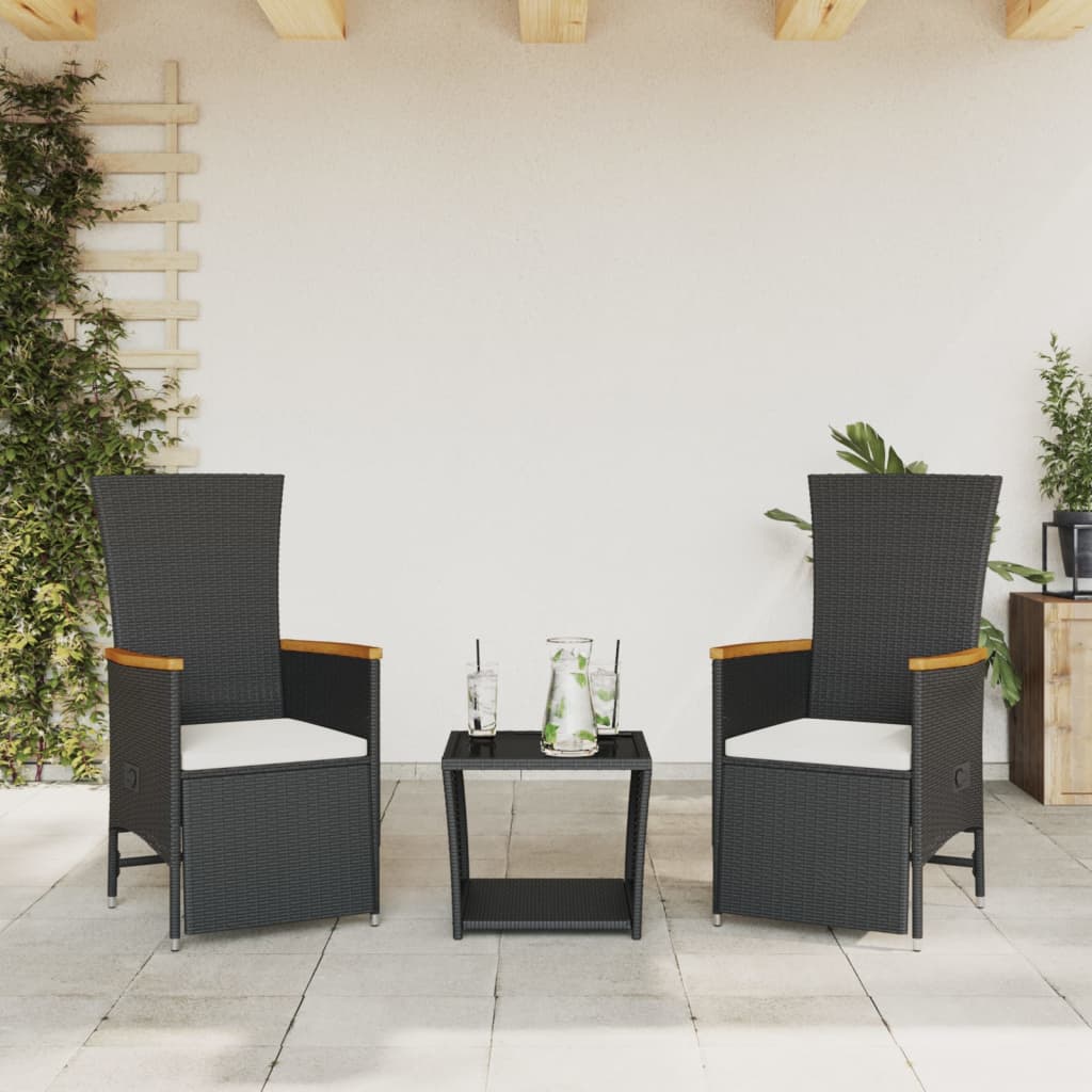 3-delige Tuinset met kussens poly rattan zwart is nu te koop bij PeponiXL, paradijselijk wonen!