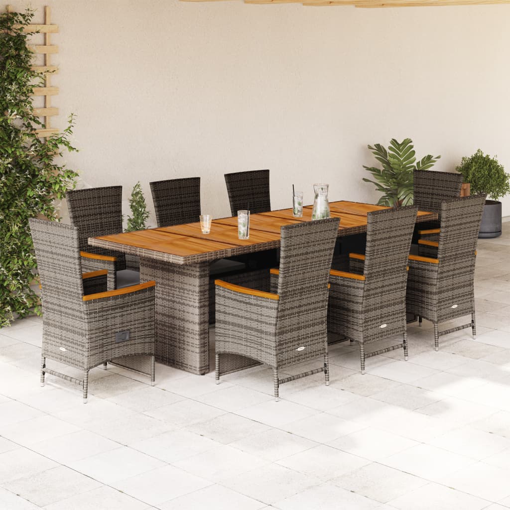 9-delige Tuinset met kussens poly rattan grijs is nu te koop bij PeponiXL, paradijselijk wonen!