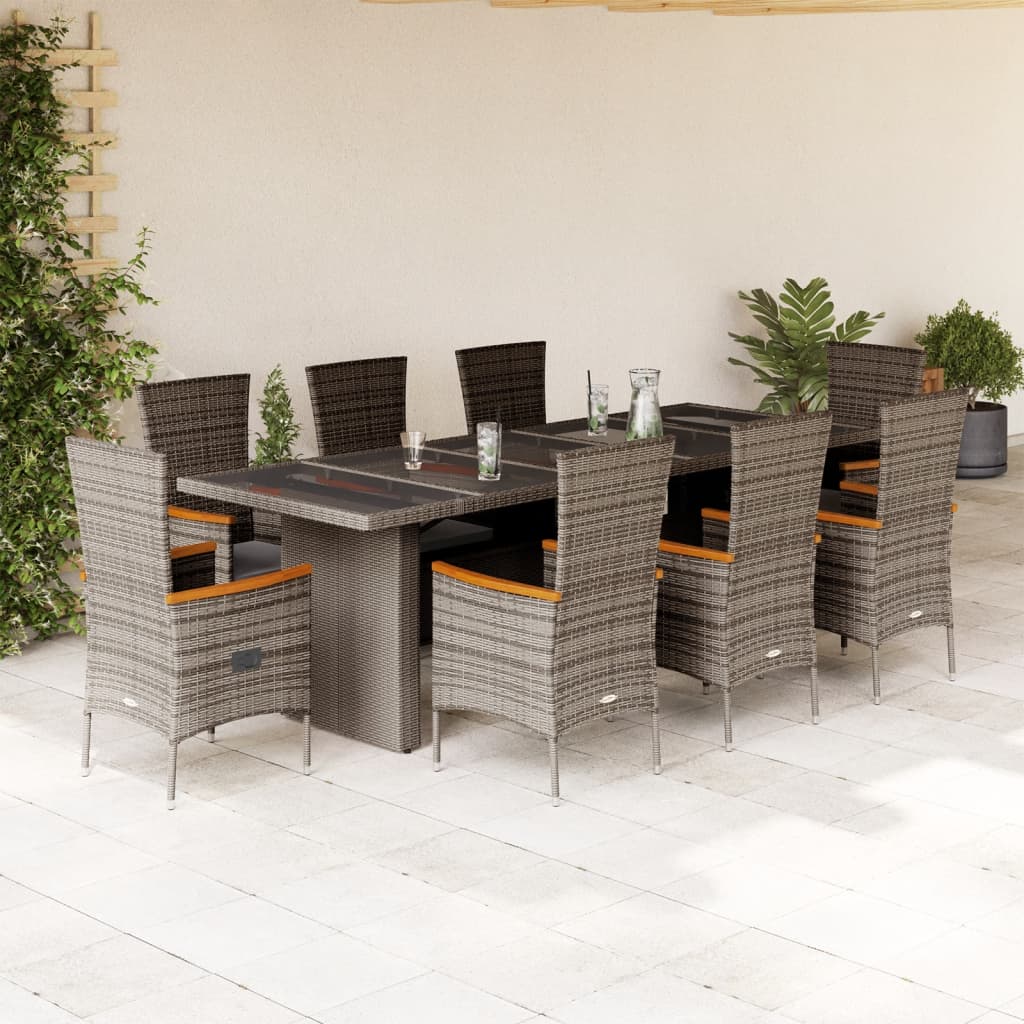 9-delige Tuinset met kussens poly rattan grijs is nu te koop bij PeponiXL, paradijselijk wonen!