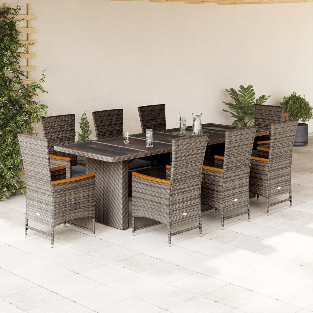 9-delige Tuinset met kussens poly rattan grijs is nu te koop bij PeponiXL, paradijselijk wonen!