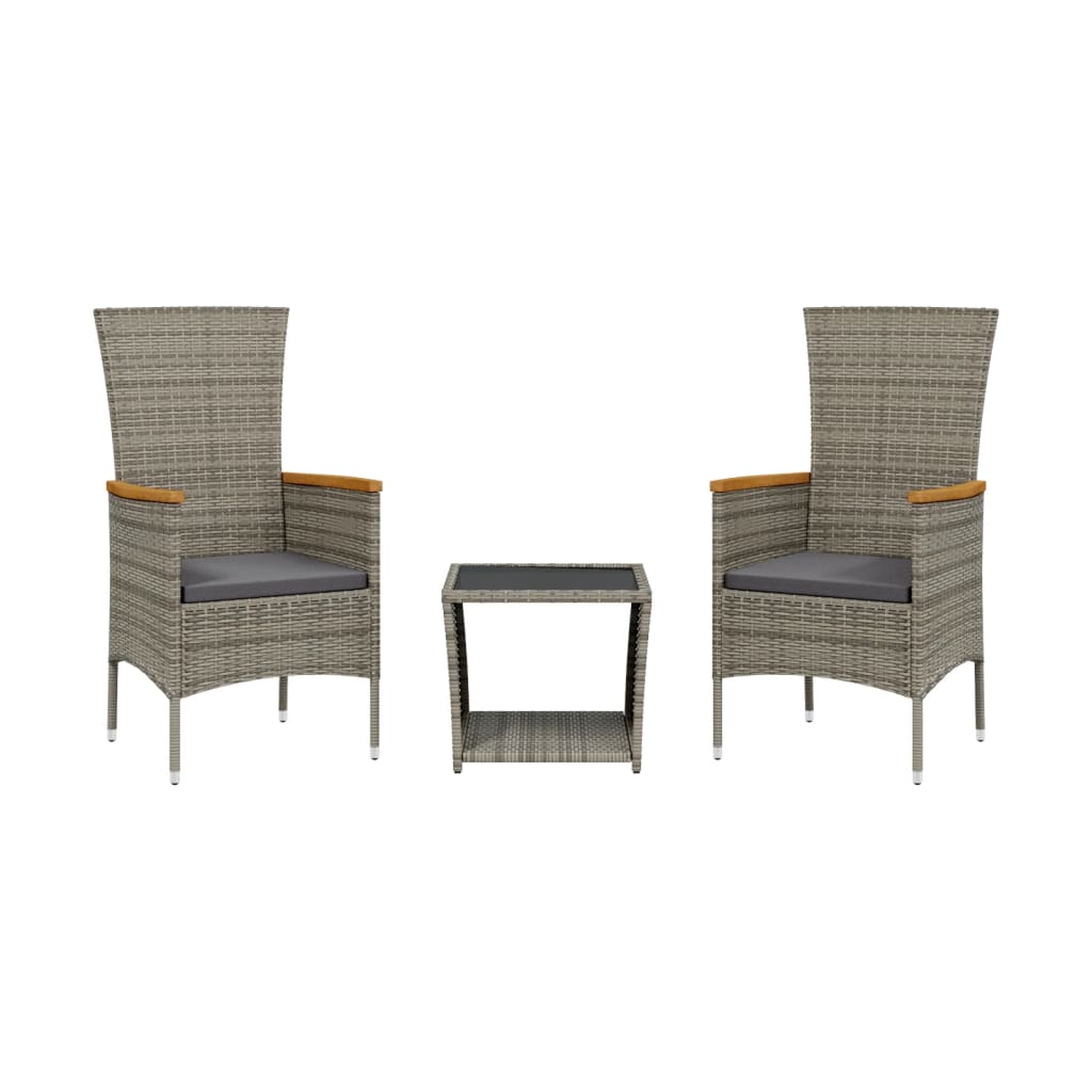 3-delige Tuinset met kussens poly rattan grijs is nu te koop bij PeponiXL, paradijselijk wonen!